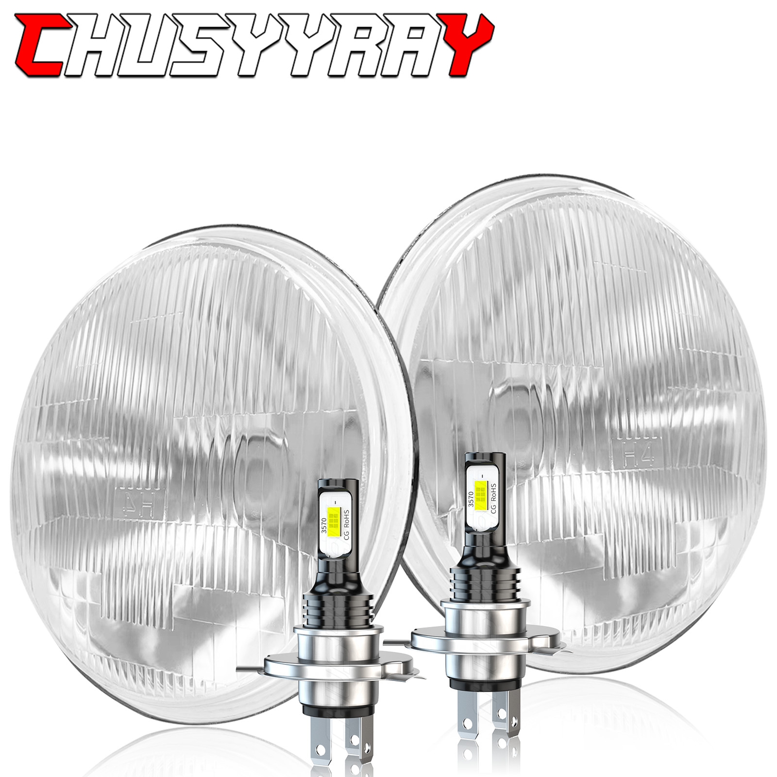 Pair 7" Inch Round LED Headlight High/Low Sealed Beam For Chevy Bel Air 1955-57