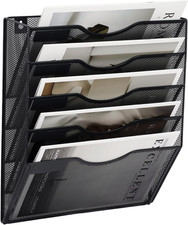 Wall File Organizer 5 Pocket Mesh Hanging Mail Holder Document Folder Rack Black