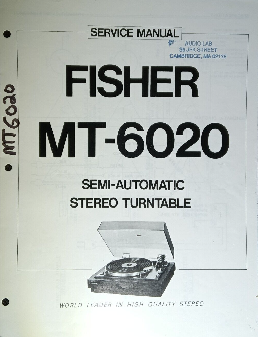 Fisher MT-6020 Semi Auto Stereo Turntable Service Manual Original