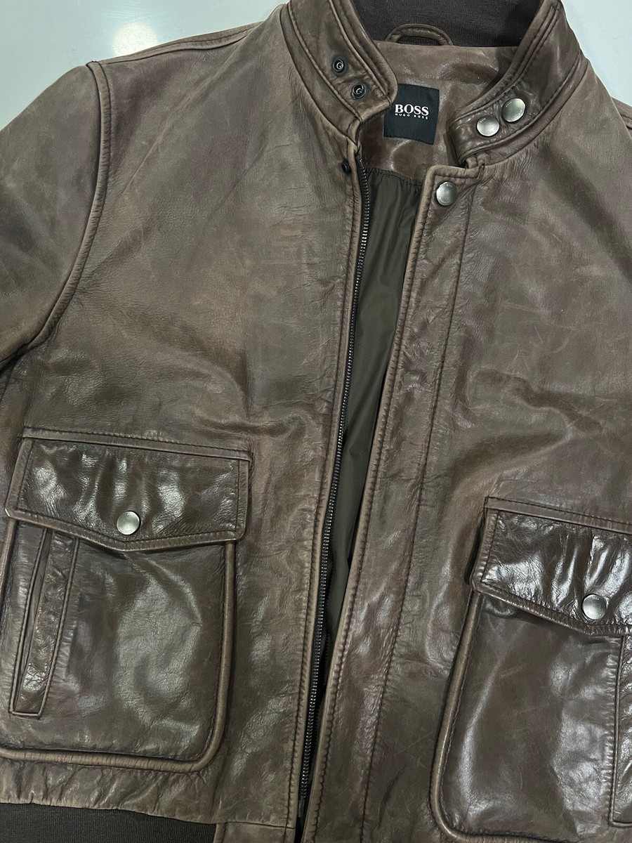 Vintage 「HUGO BOSS」Cow Leather Bomber L HUGO BOSS LEATHER VINTAGE RARE BOMBER-JACKET BLACK CASUAL Size L