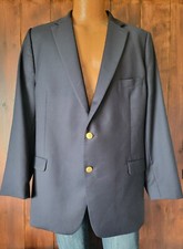 Ralph Lauren Men 46R Navy Blazer 100 Wool Gold Buttons Classic Sport Coat Sleek