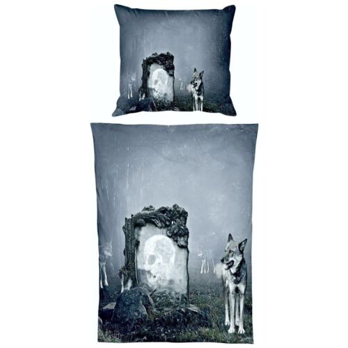 Microfaser Bettwäsche 135x200cm 2tlg Tier Wolf Guard Fantasy Totenkopf Wölfe