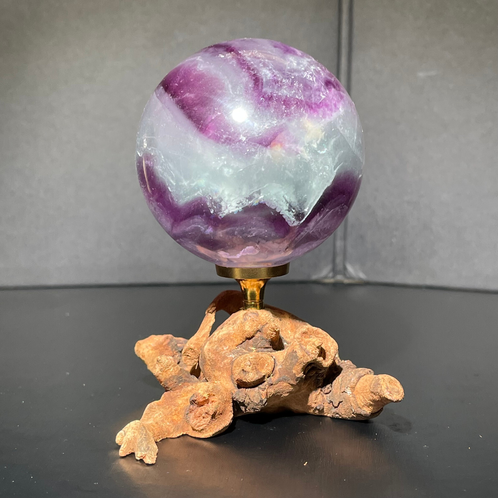 268G Natural Fluorite Ball Colorful Quartz Crystal Gemstone Healing with Stand