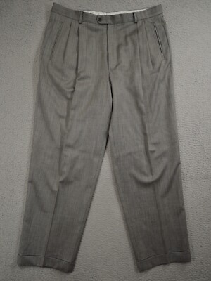 Zanella Pants Mens 38x31 Gray Duncan Italy Wool Pleated Slacks Trousers Office