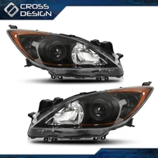 Fit For 10-13 Mazda 3 Headlights Front Lamps Assembly Pair Clear / Black