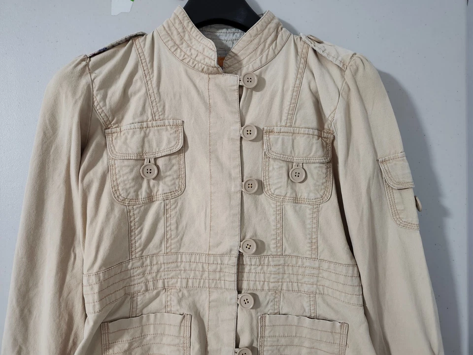 Chaqueta de tul para mujer S bombardero militar tareas de campo utilidad botón bordado espalda Foto 3 de 4