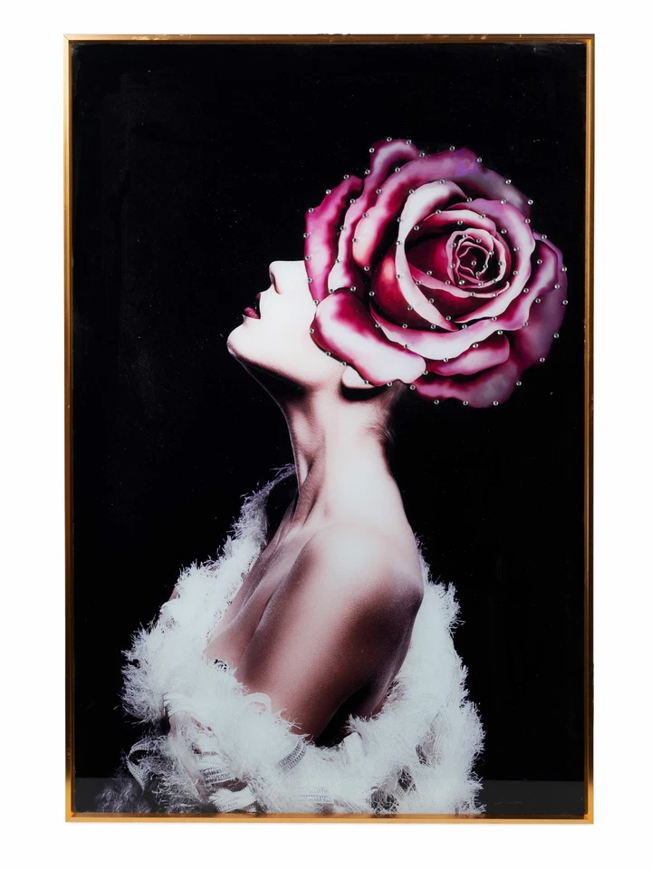 Wunderschönes Wandbild Dame mit Hut inklusive goldenem Metall Rahmen 60x90 cm - Bild 1 von 1