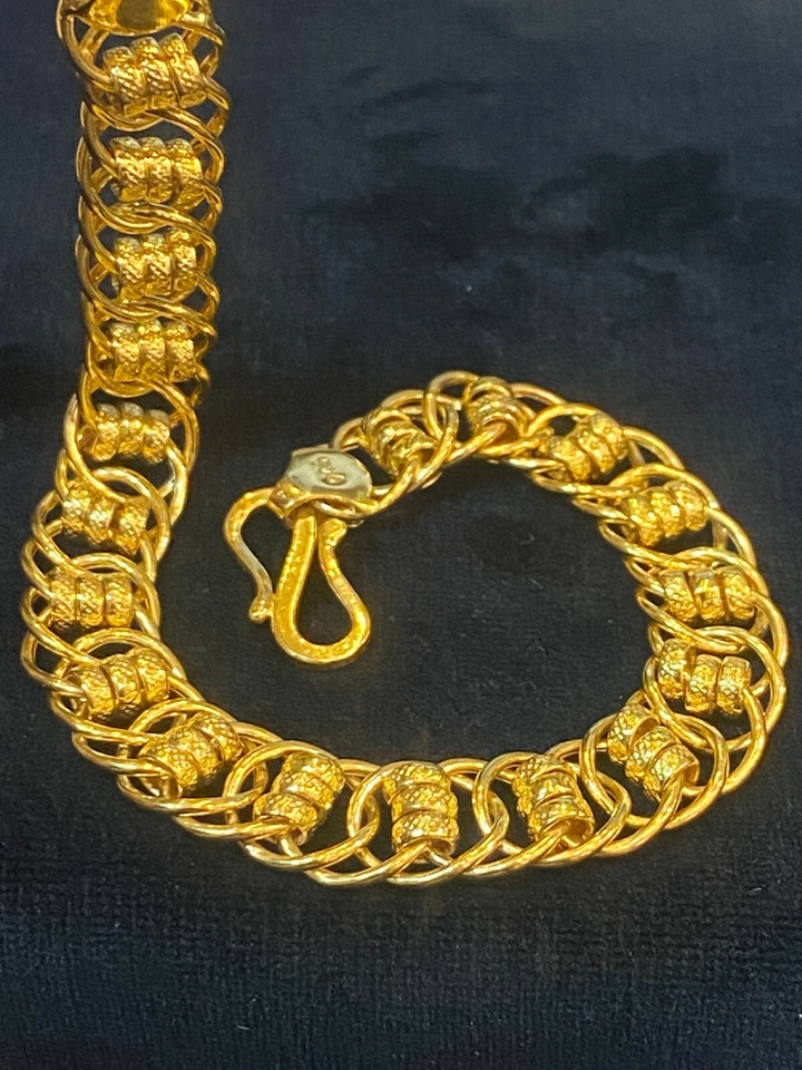 Classy Unisex Dubai Link Chain Tennis Bracelet In 916 Stamped 22K Yellow Gold - Image 4 of 4