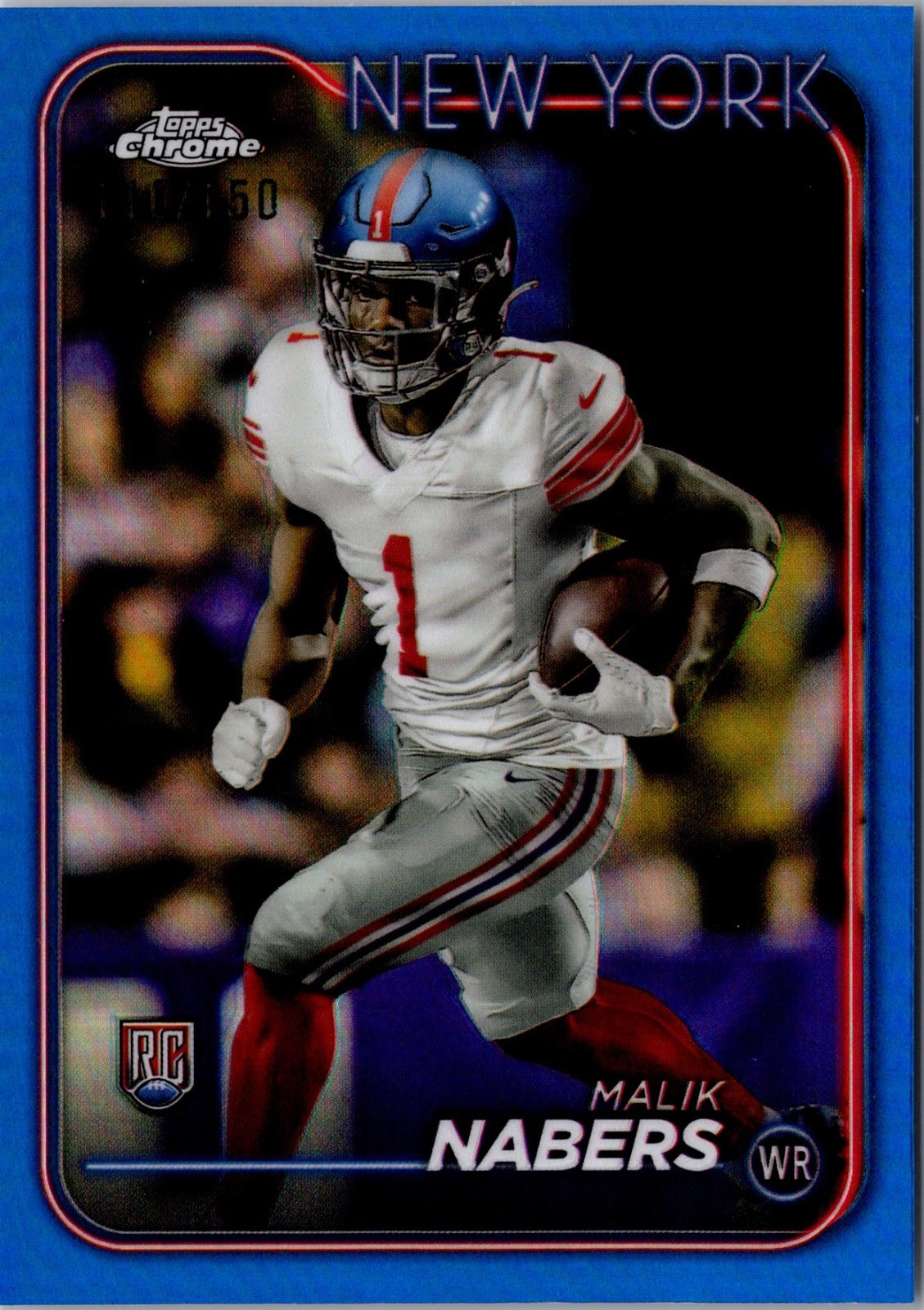 2024 Topps Chrome - Rookies Malik Nabers #205 Blue Refractor /150 (RC) Giants