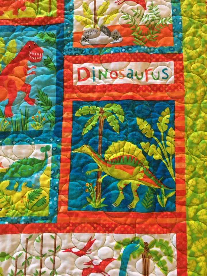 Ручной работы Baby Dino лоскутное одеяло кроватки одеяло на коленях одеяло 37 «x 49» с коралловой Minky подкладка - Изображение 3 из 4