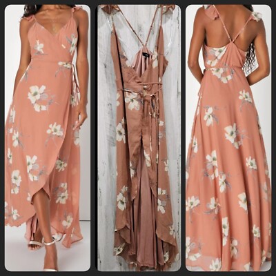 LULUS All Mine Rusty Rose Floral Print High Low Wrap Dress Size MEDIUM**NWOT**