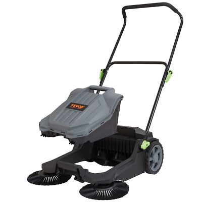 Walk-behind Hand Push Floor Sweeper 25.6'' Sweeping Width 5-Gal Waste Container