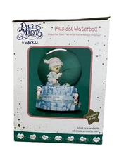 Enesco Precious Moments Boy Fishing Snow Globe Musical Waterball Christmas NIB