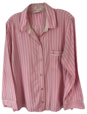 Victoria  s Secret Pajama Sleep Shirt Womens M Pink Striped Long Sleeve Pocket