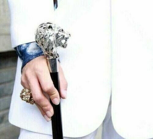 2 Fold Black 3 Aluminum Lion Head Handle Vintage Wooden Walking Stick Cane Gift
