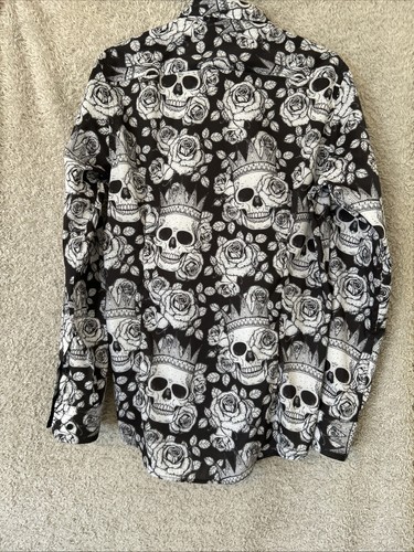 Guide London Stretch Shirt Skull Roses Print Occasion Long Sleeve Medium NEW - Picture 8 of 14