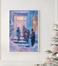 Christmas carolers painting Printable wintertime wall art Holiday poster Xmas