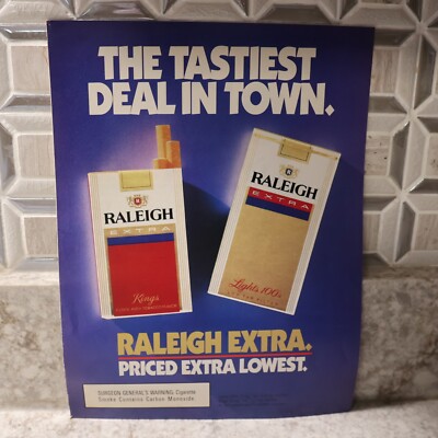 tastiest cigarettes 1991 Vintage Magazine Page Ad Raleigh Extra Cigarettes