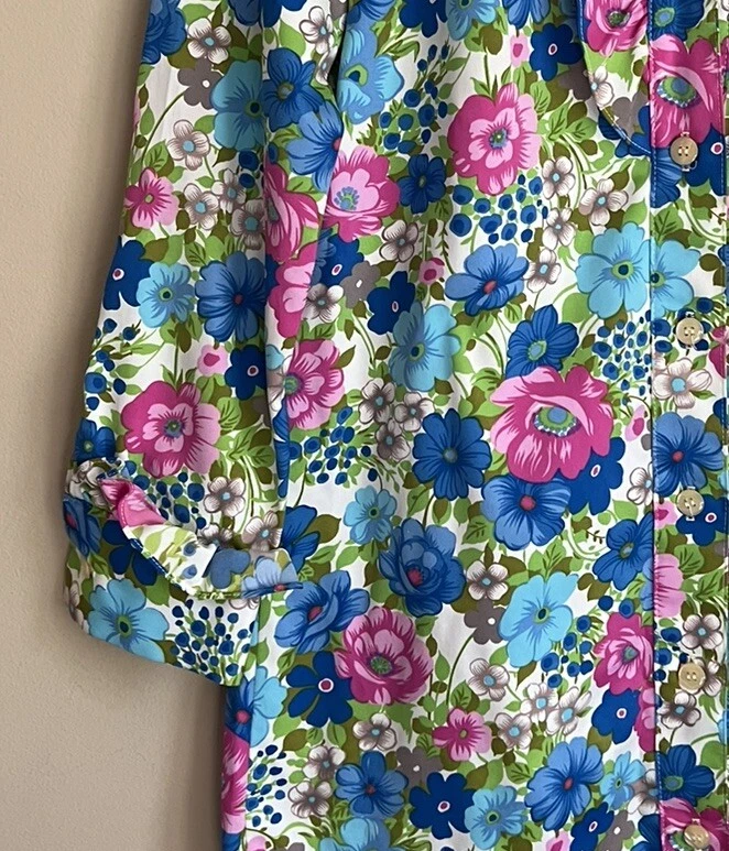 Vestido Vintage Floral Verde Años 60 Años 70 Vaina Cambio Espectador Grande 12 14 Rosa Foto 3 de 4