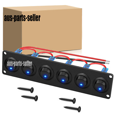 6 Gang Toggle Rocker Switch Panel For Car Boat Marine RV Truck Blue LED 12V-24V