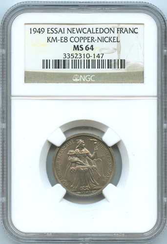 New Caledonia 1 Franc ESSAI 1949 KM E8 NGC MS 64