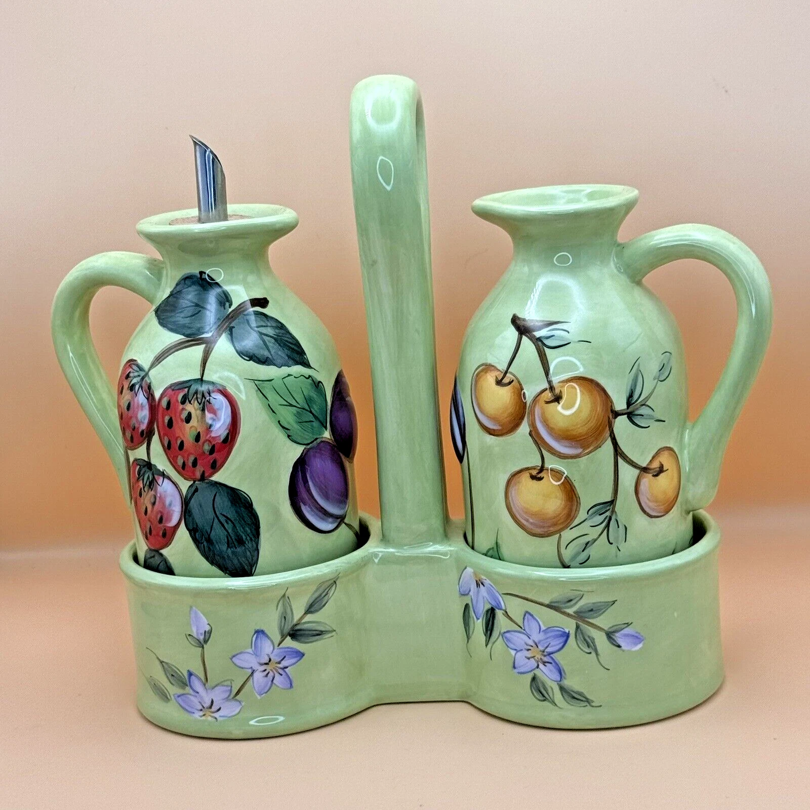 Claire Murray Gibson ‘Fruit N’ Berries’ Oil And Vinegar Cruet Green New w/o Box