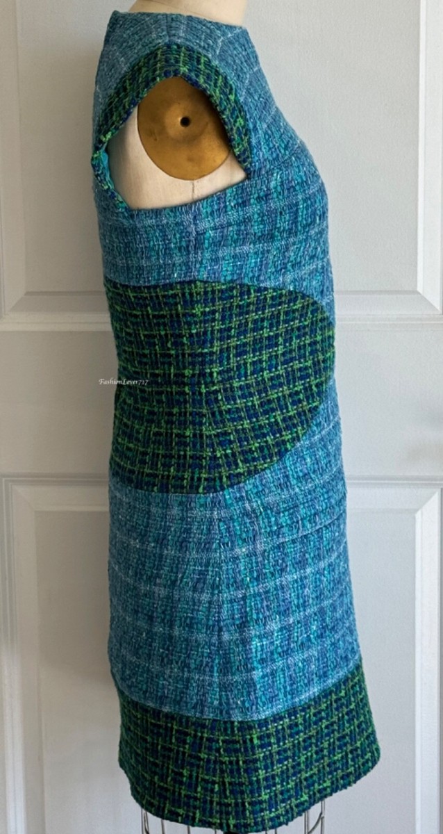 CHANEL 18S BLUE GREEN TWEED CC LOGO RUNWAY MINI DRESS 38 40 | eBay
