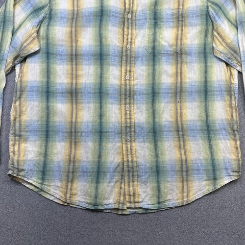 Tommy Bahama Shirt Men XXL Green Blue Plaid Linen Summer Beach Indigo Palms - Picture 5 of 14