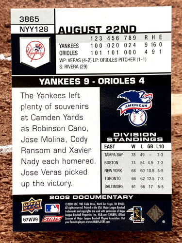 2008 Upper Deck Documentary Derek Jeter #3865 - Foto 2 di 2