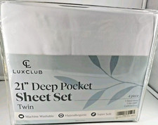LuxClub 4pc. Twin Sheet Set Luxury Bed Sheets 18" Deep Pockets NEW White