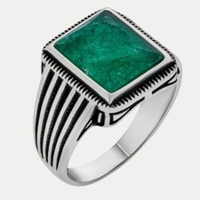 Men's Genuine Green Emerald Ring   Solid 925 Sterling Silver - Sizes 6-13