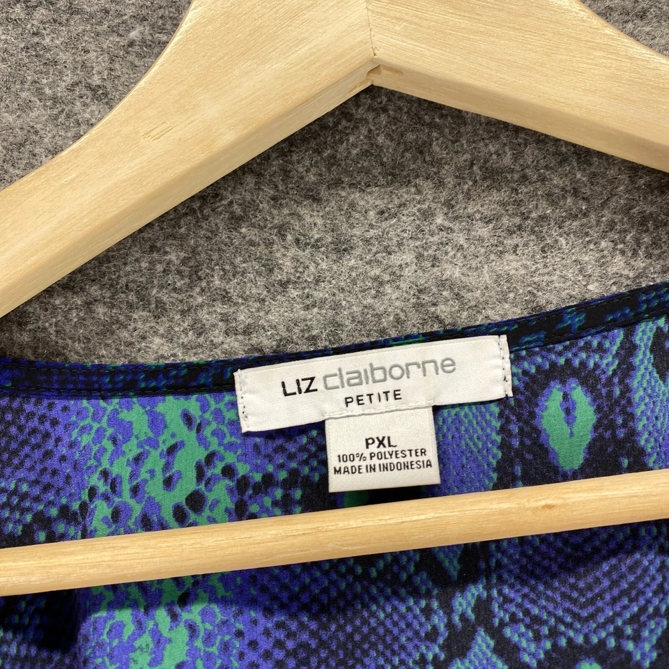 Blusa Liz Claiborne Mujer PXL Pequeña Azul Estampado Animal Cuello en V Manga 3/4 Informal Foto 4 de 4