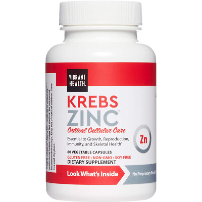 Vibrant Health Krebs Zinc, Organically Bound Zinc, 60 Count