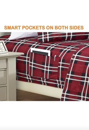 6 Pc Set Elegant Comfort Luxury Soft Bed Sheets Plaid Pattern 1500 Thread Count - Picture 3 of 5