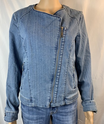 ELLEN TRACY ASYMMETRICAL ZIP MOTO DENIM 