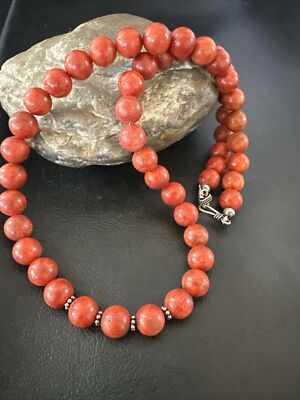 Apple Sponge Coral 10mm Bead Navajo Sterling Silver 21