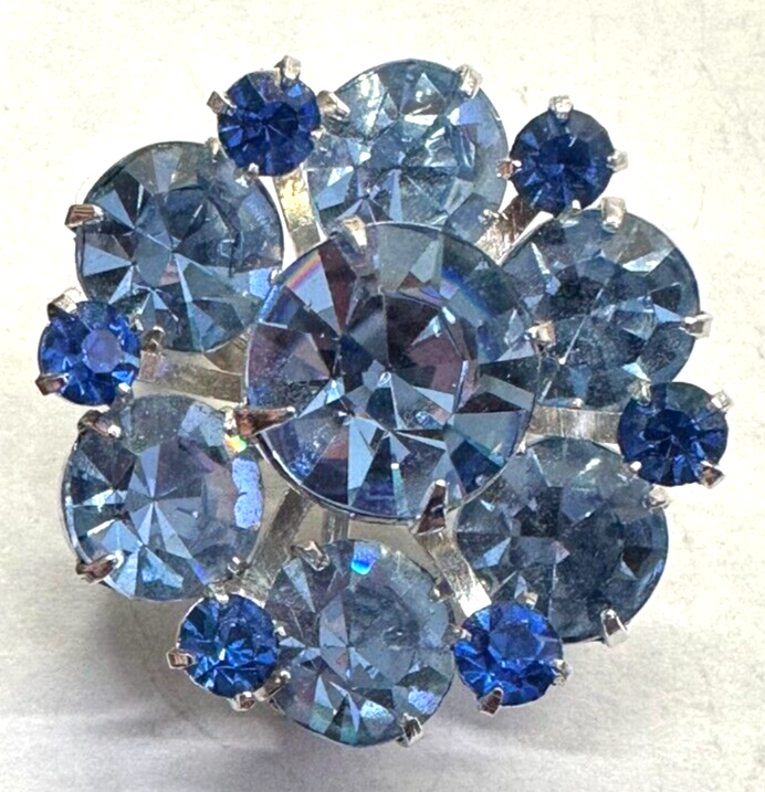 Flower Blue Rhinestone Vintage Pin Brooch J-443 | eBay