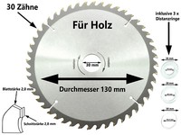 SäGeblatt KreissäGeblatt Hand KreissäGe 130 X 30 Mm X 30 Z Kapp Tauch SäGe Blatt