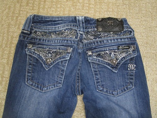 Miss Me Jeans Women 26 Blue Low Rise Boot Distressed Pants Bedazzled Embellish - Picture 4 of 9