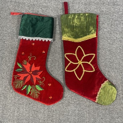 Valery Madelyn Christmas stockings Gold Silver, Poinsettias, Ruby Stones