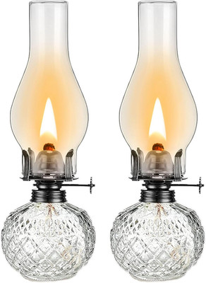 2 Pieces Rustic Oil Lamp Lantern Large Classic Kerosene Lamp Vintage Glass Keros