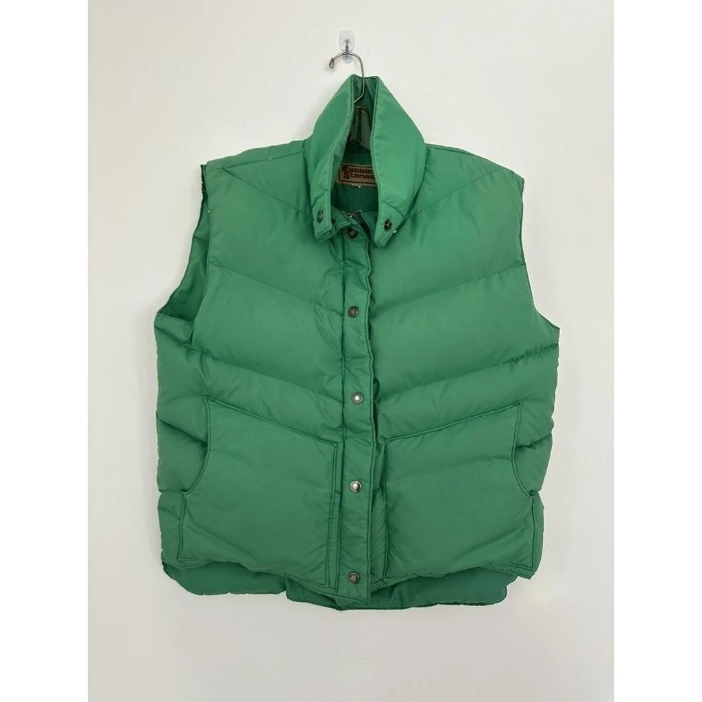 Vintage Cobble Stones Puffer Vest Mens XL Green Down Filled Nylon Quilt Cabin