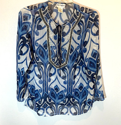 Kate & Mallory Sheer Tunic Blouse Women XL Embellished Cover up Resort Vacation