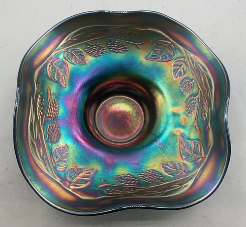 AWESOME VINTAGE CARNIVAL FENTON ELECTRIC BLUE BLACKBERRY SPRAY FOUR SIDED HAT