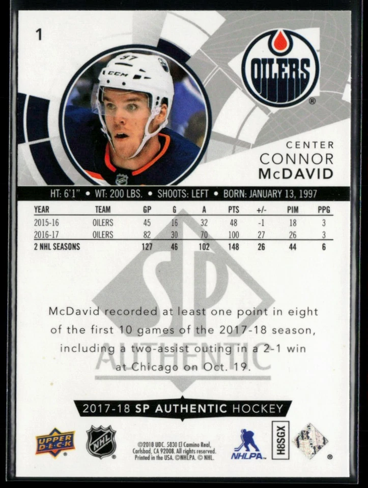 2017-18 SP Authentic Limited Red #1 Connor McDavid - Image 2 of 2