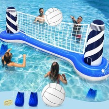 Large Inflatable Volleyball Net Pool Float Set - Fun Water Games for Summer