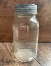Clear Textured Glass Jar with Metal Screw-On Lid, Clear Glass with Metal Lid