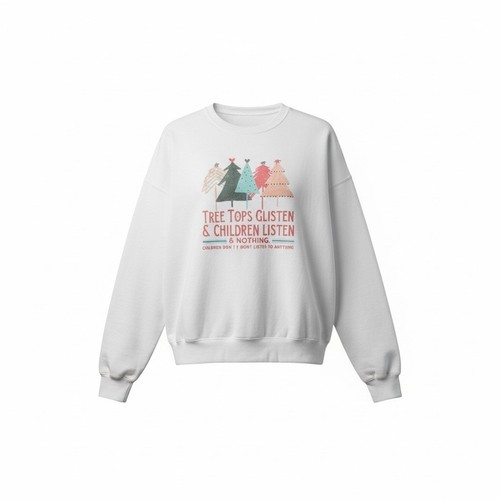 Bella + Canvas XL Christmas Sweatshirt Tree Tops Glisten Graphic White