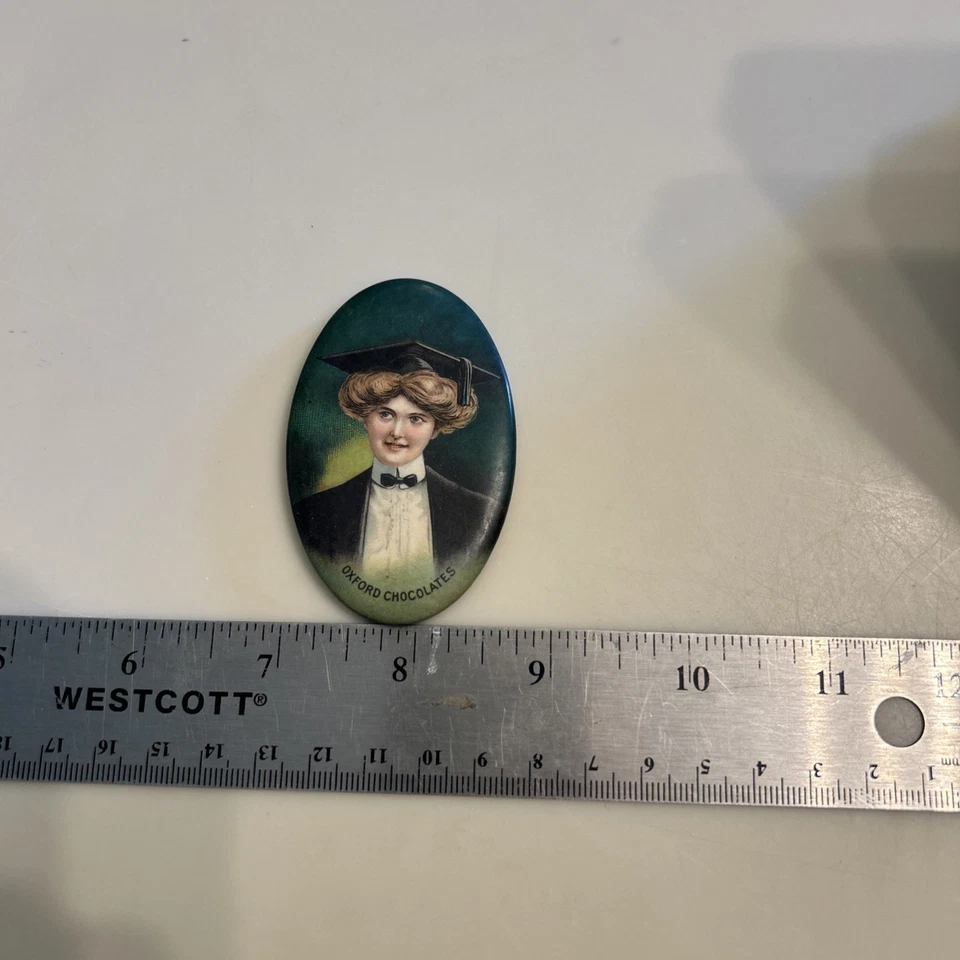 Espejo de bolsillo publicitario victoriano celuloide antiguo Oxford chocolates Hazen Foto 4 de 4