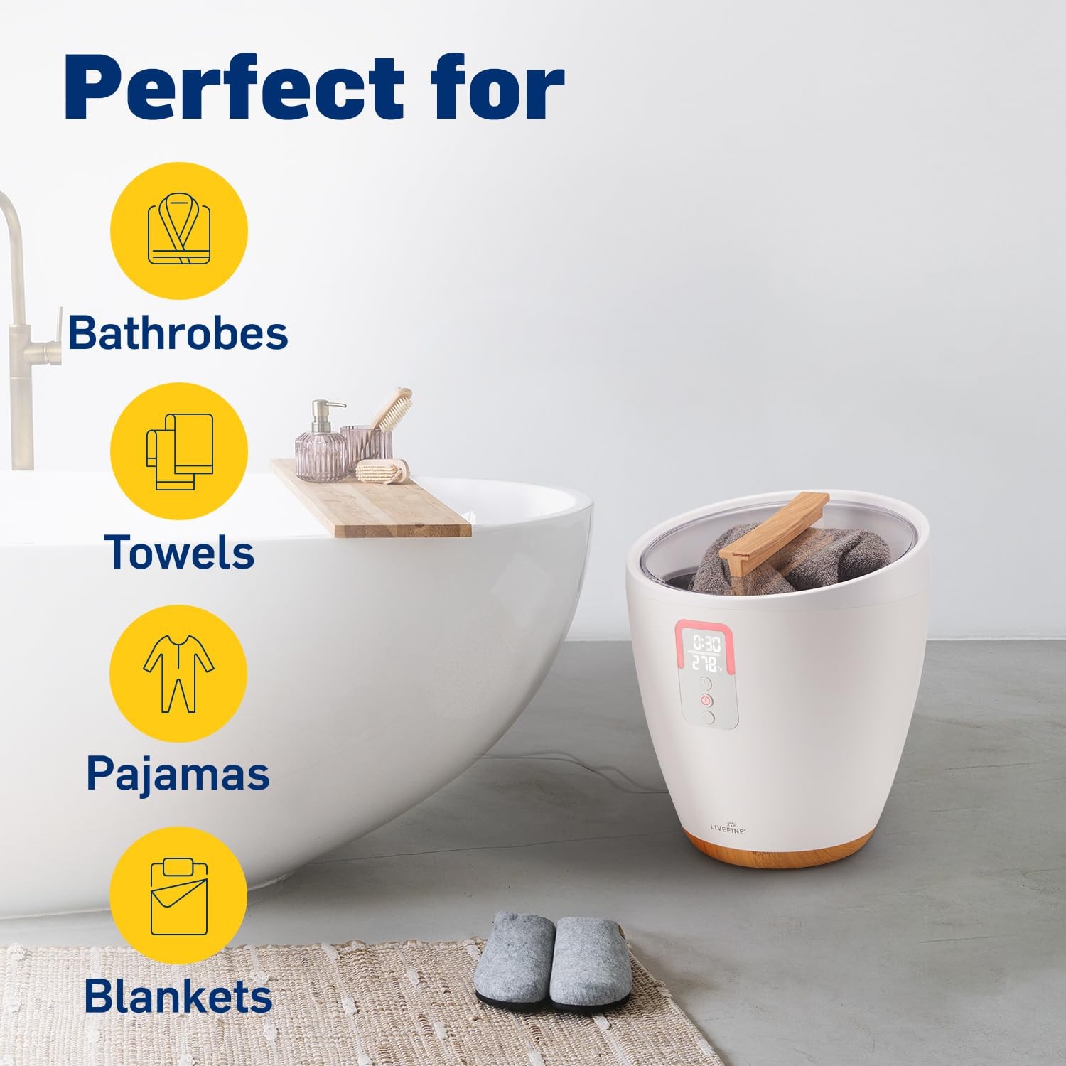 Live Fine Small Bucket Towel Warmer with LED Display and Adjustable Timer